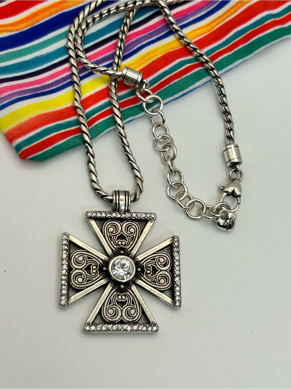 Brighton Serendipity Maltese Cross Necklace Reversible Silver Plated Retired 20"